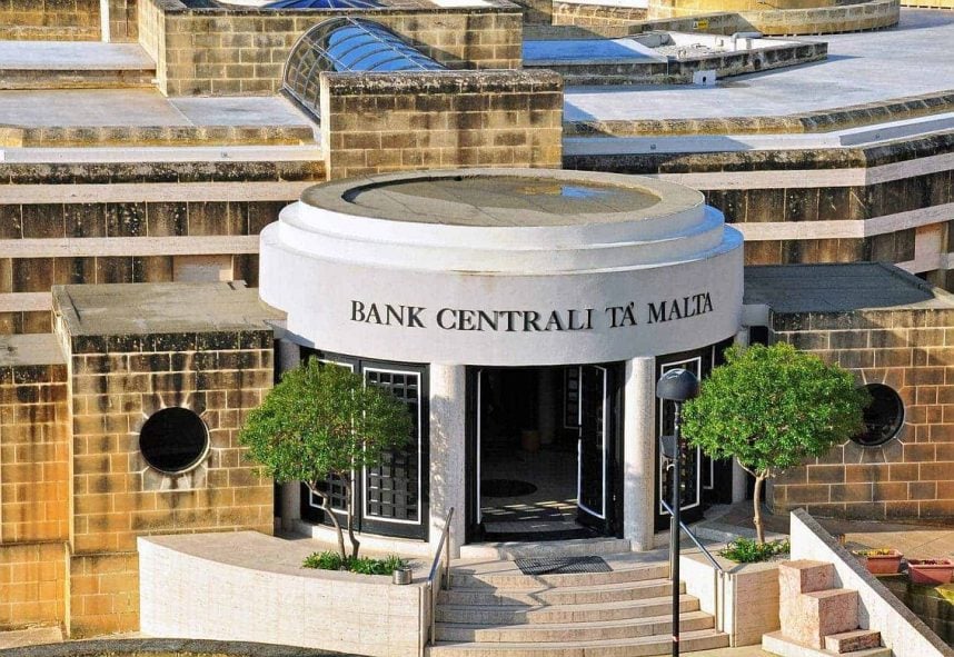 An aerial view of the Central Bank of Malta