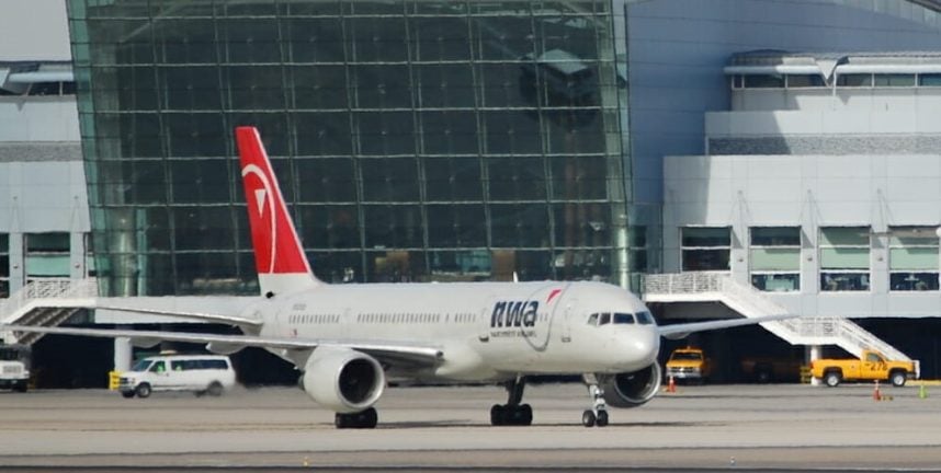 A plane at Harry Reid International Airport