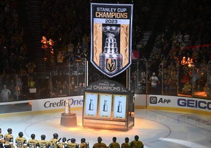 Vegas Golden Knights Raise Stanley Cup Banner -- Out of a Giant Slot Machine